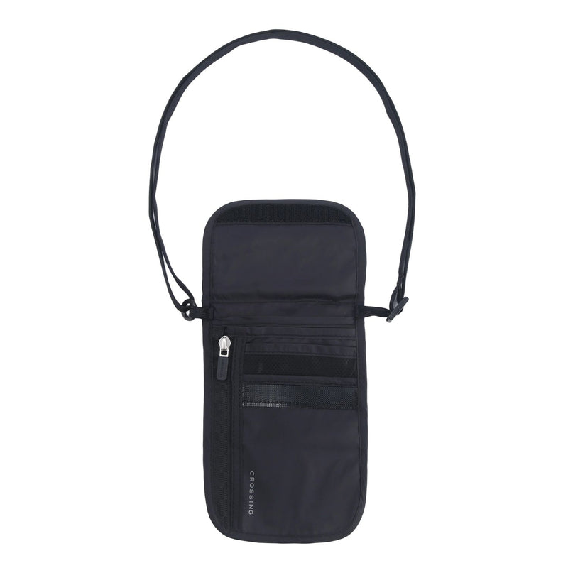 Crossing Waterproof Ripstop Nylon RFID Blocking Travel Neck Pouch - Black