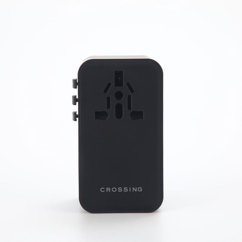 Crossing World Travel Adaptor 160W with 1 X USB-A + 3 X USB-C with Built-In Type C Cable - Black