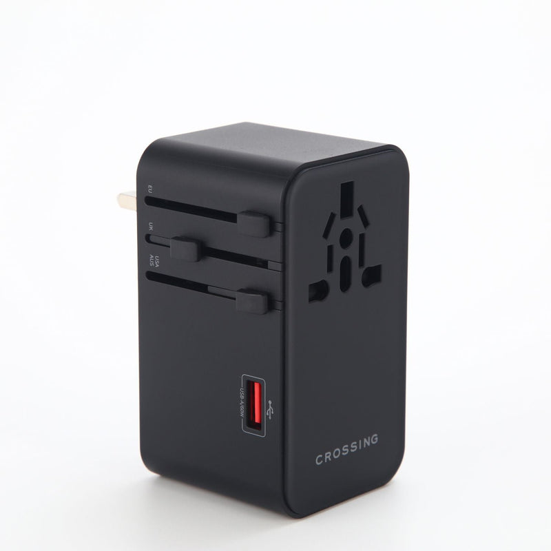 Crossing World Travel Adaptor 160W with 1 X USB-A + 3 X USB-C with Built-In Type C Cable - Black
