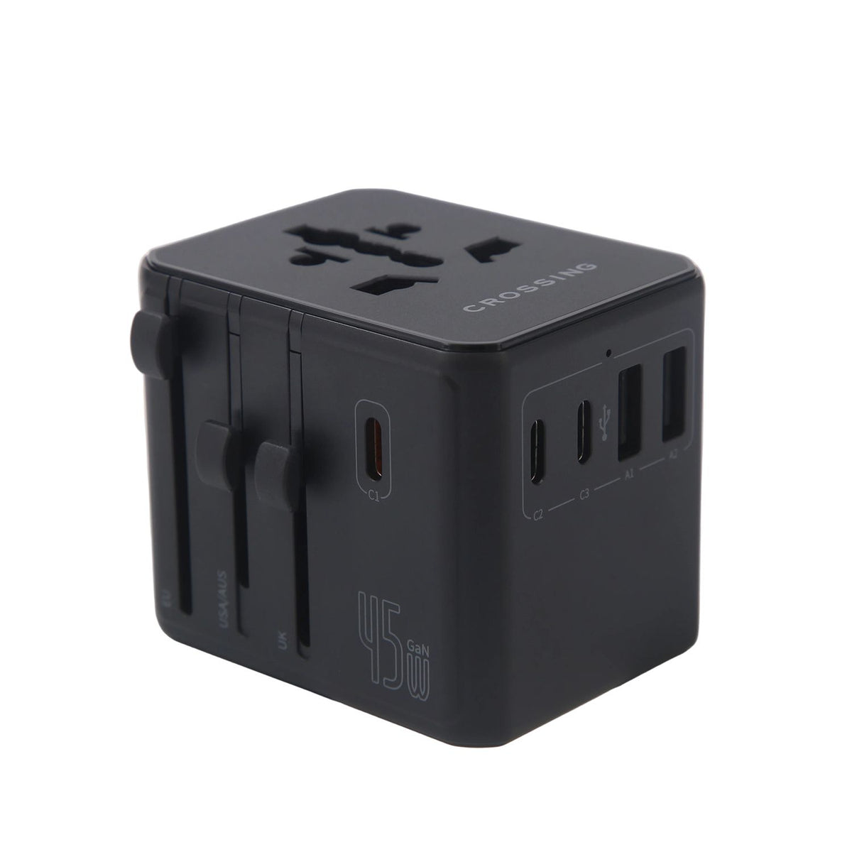 Crossing World Travel Adaptor 45W V2 With  3 USB-C + 2 USB-A - Black