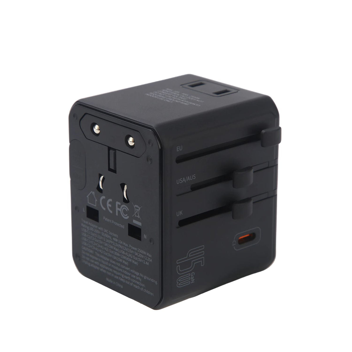 Crossing World Travel Adaptor 45W V2 With  3 USB-C + 2 USB-A - Black