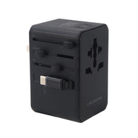 Crossing World Travel Adaptor 70W Pro With 2 X USB-A + 2 X USB-C With Built-In Type C Cable - Black
