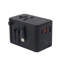 Crossing World Travel Adaptor 70W Pro With 2 X USB-A + 2 X USB-C With Built-In Type C Cable - Black